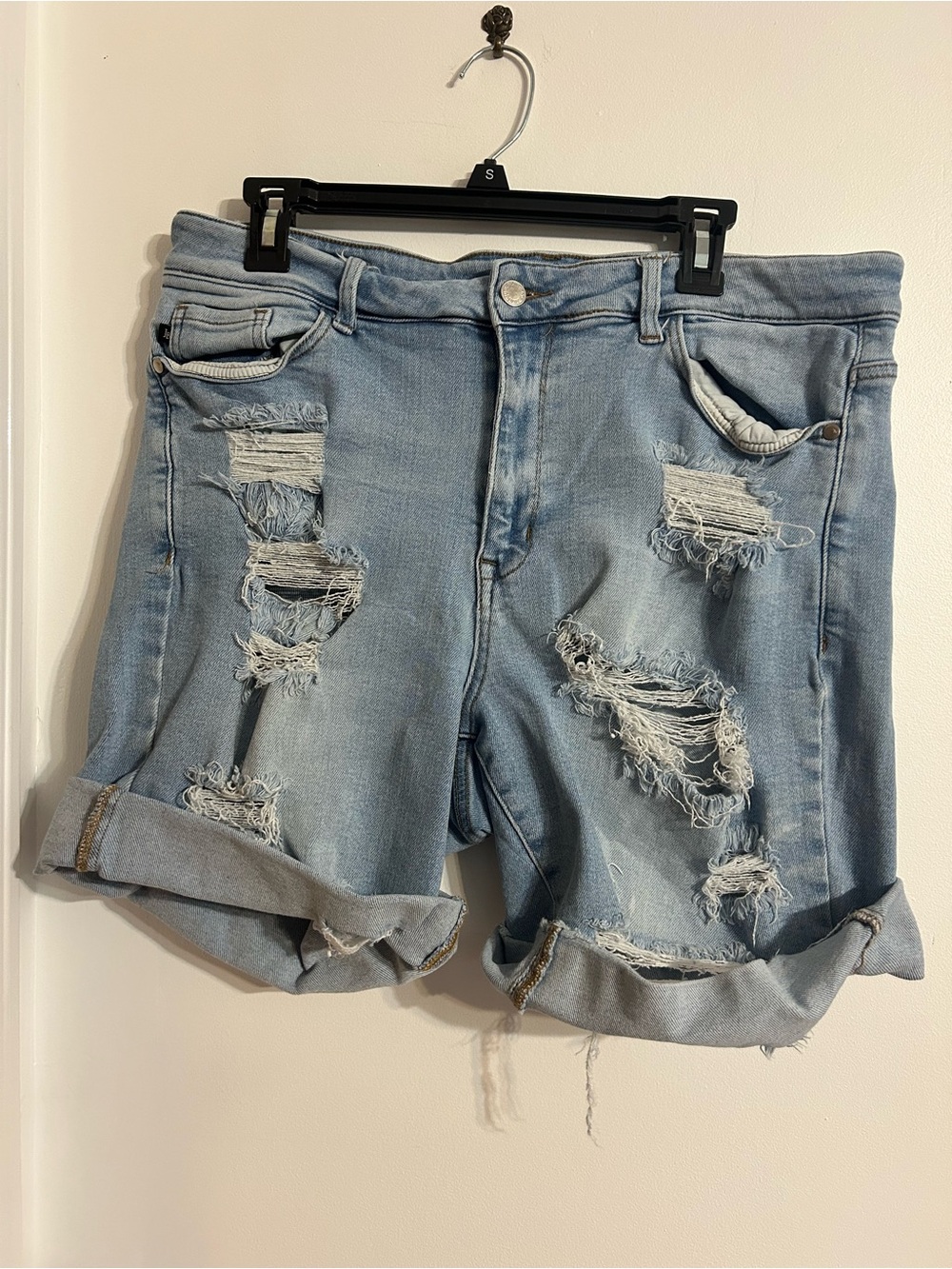 Judy Blue Light Wash Distressed Rolled-Hem Jean Shorts